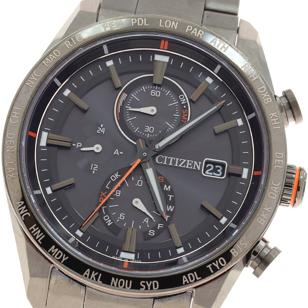 シチズン CITIZEN H800-T025871/AT8185-62E アクトライン ブラックチタン エコドライブ ソーラー電波 メンズ 美品 箱・保証書付き_938570【中古】