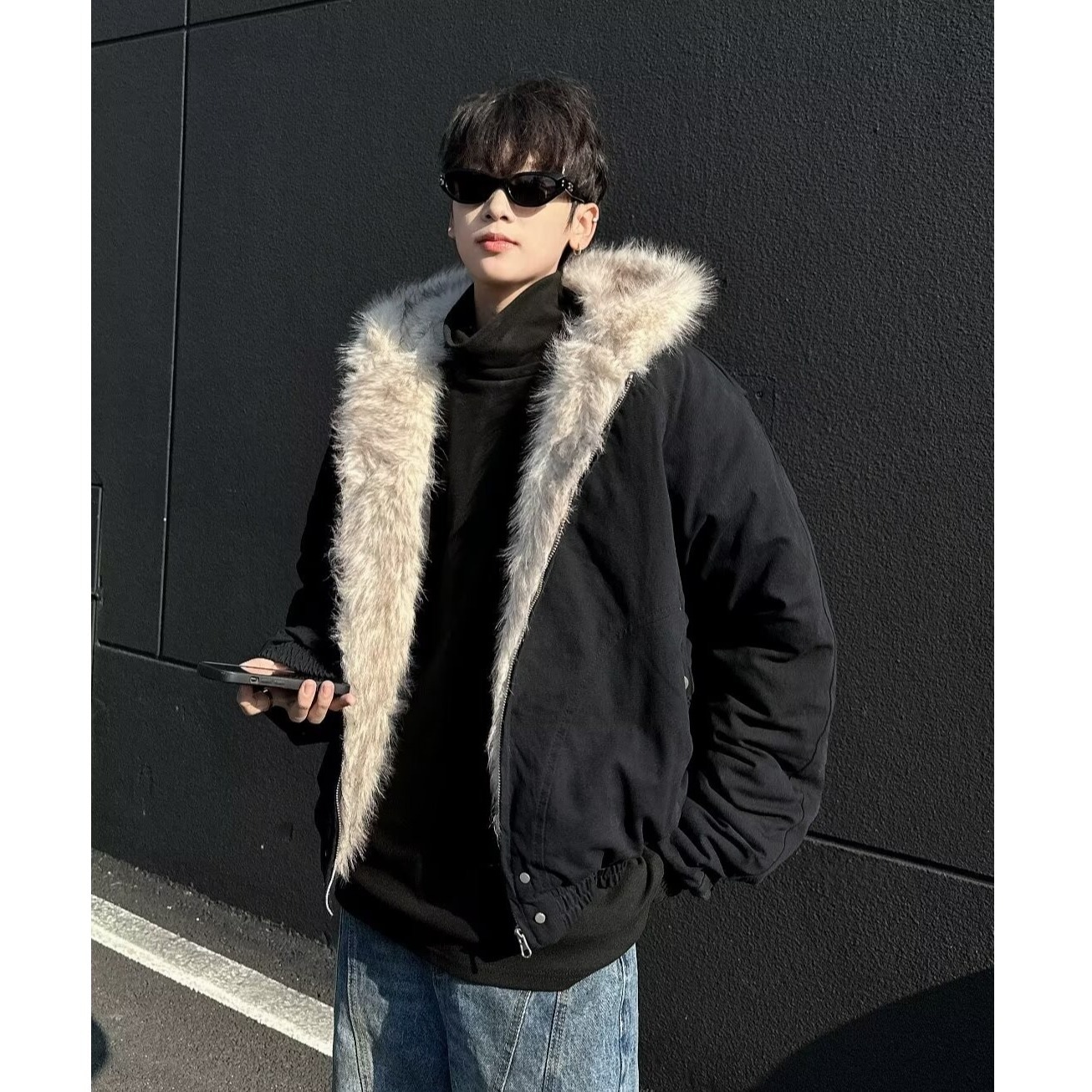 2024 冬マウンテン彫刻ファー襟フード付きコットンジャケットメンズアメリカンレトロ暖かい厚みのあるコットンジャケット 6,111円