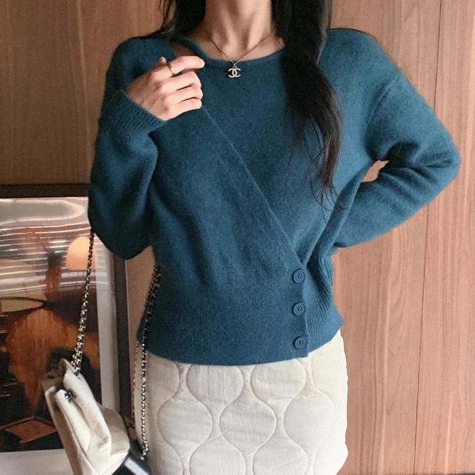トップス フェイクツーピース ニットソー 袖あり 長袖 ラウンドネック 襟なし ウール かわいい 大人可愛い シンプル カジュアル 大人 上品 おしゃれ お洒落 大人女子 個性的 無地 秋 冬 10代