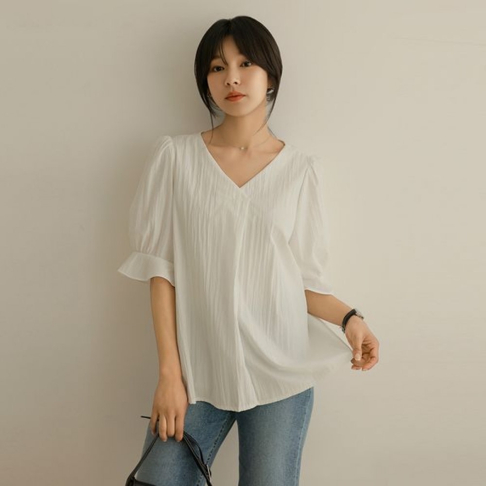 [Elysia] メッピーVリンクルフリル半袖ブラウス