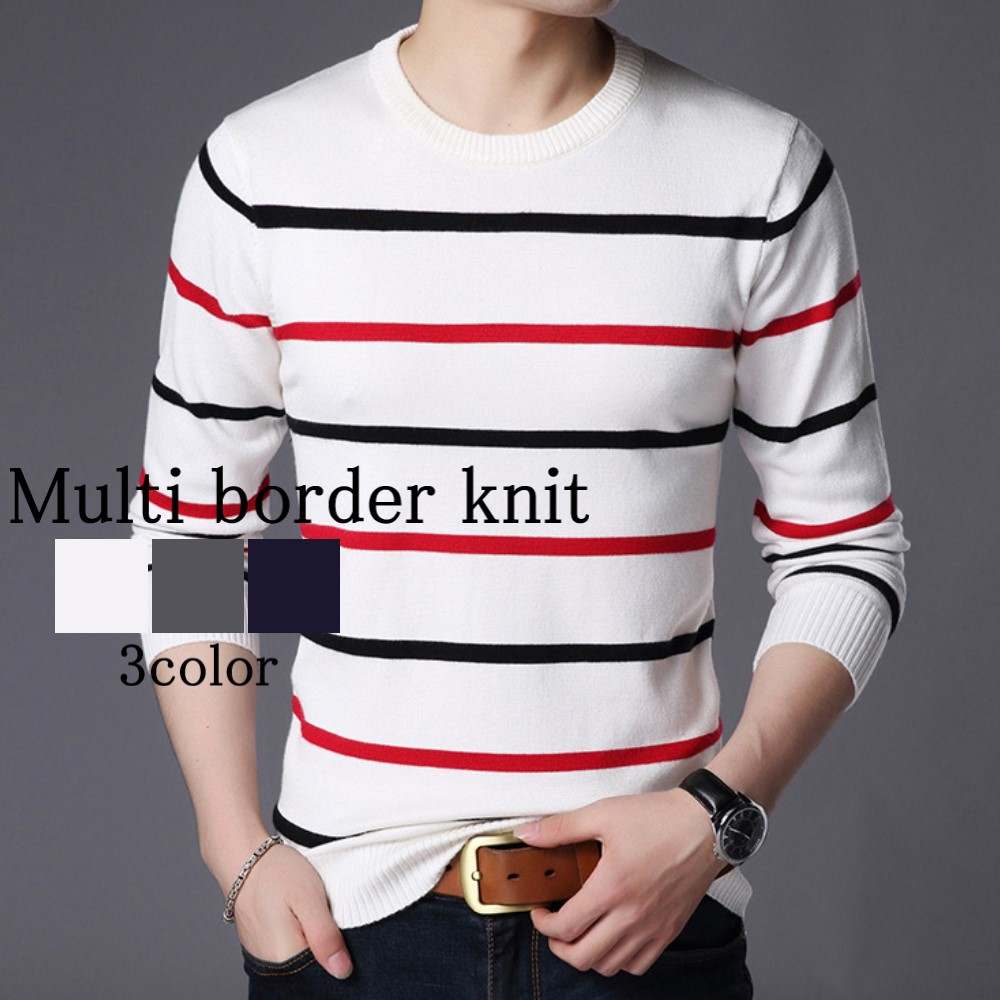 Tシャツ メンズ マルチボーダーニット 無地 ブランド オシャレ 春 ポリエステル カジュアル スポーツ ジャケット おしゃれ 厚手 ゆったり シャツ 人気 暖かい 40代 秋 コットン ロング 冬