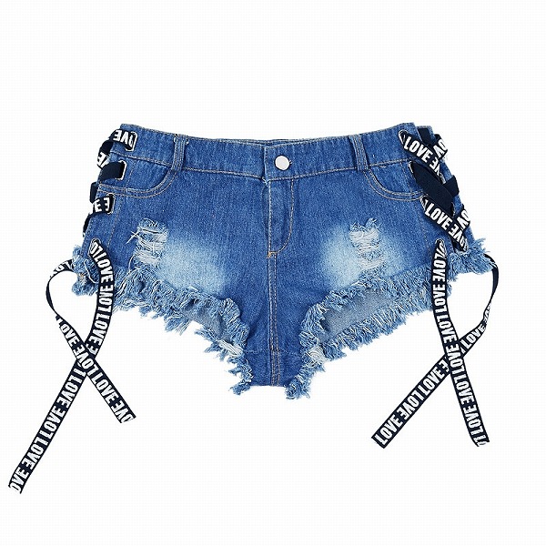 数量限定サイド編み上げ デニムパンツ ハーフ 短パン スーパー極浅【2693】