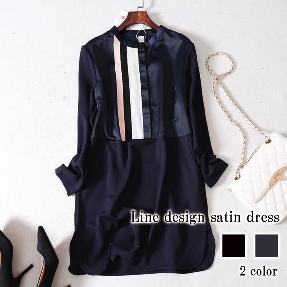 ワンピース レディース ラインデザインサテンワンピ 厚手 20代 白 50代 大人 アウトドア 黒 かわいい ロング Aライン ブランド しっかり 安い ネック 人気 スカート 春 体感 カジュアル