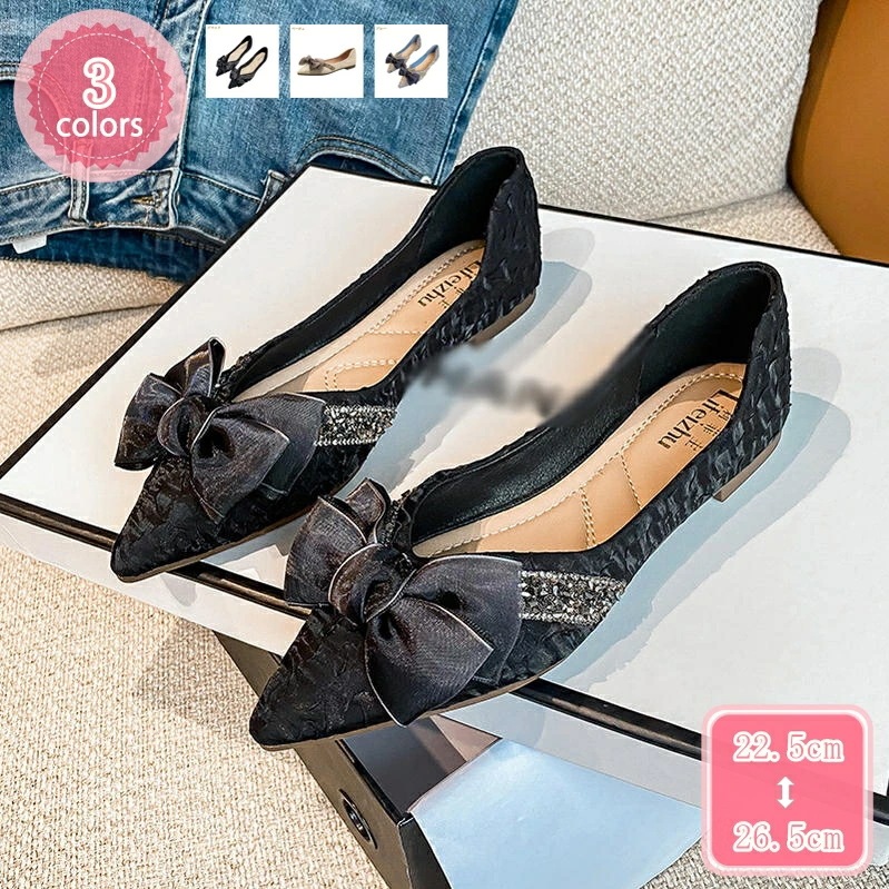 1000円OFFクーポン パンプス ぺたんこ 柔らか 脱げない 痛くない ローヒール 軽量 ポインテッドトゥ フラット バレエシューズ ぺたんこ レディース 美脚パンプス かわいい リボン とんがりト