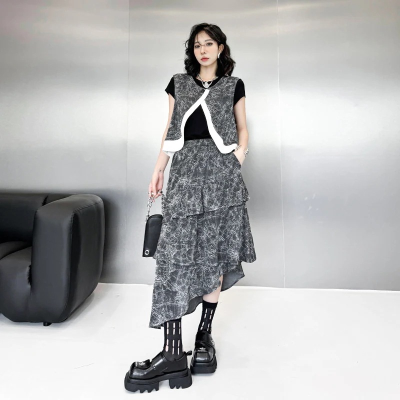 【J.Fashion】 夏 上下セット ベスト＋スカート 夏 おしゃれ レディース セットアップ30%までに制限 6,924円