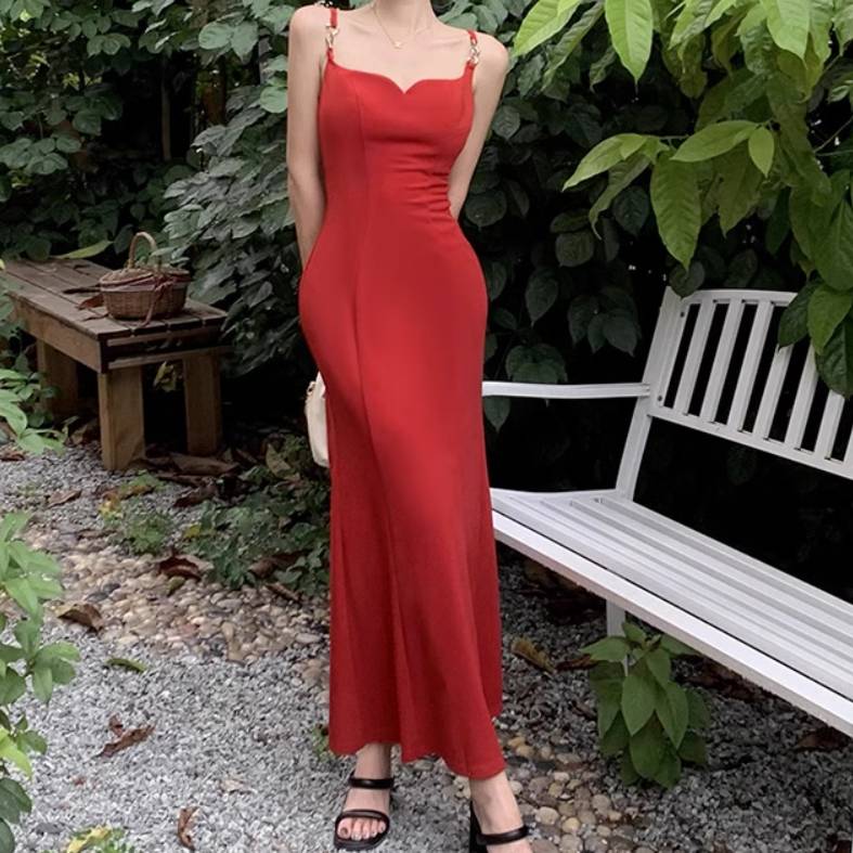 サスペンダースカート レディース スカート ワンピース ドレス ロングスカート ロング 袖なし ノースリーブ 襟なし スリム 細身 スマート スリット かわいい 大人可愛い きれいめ シンプル カジュ