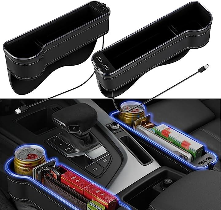 車用シート サイド ポケット コンソール ボックス 隙間収納 ホルダー USB イルミネーションライト 運転席 助手席 2個セット( ブラック) 4,805円
