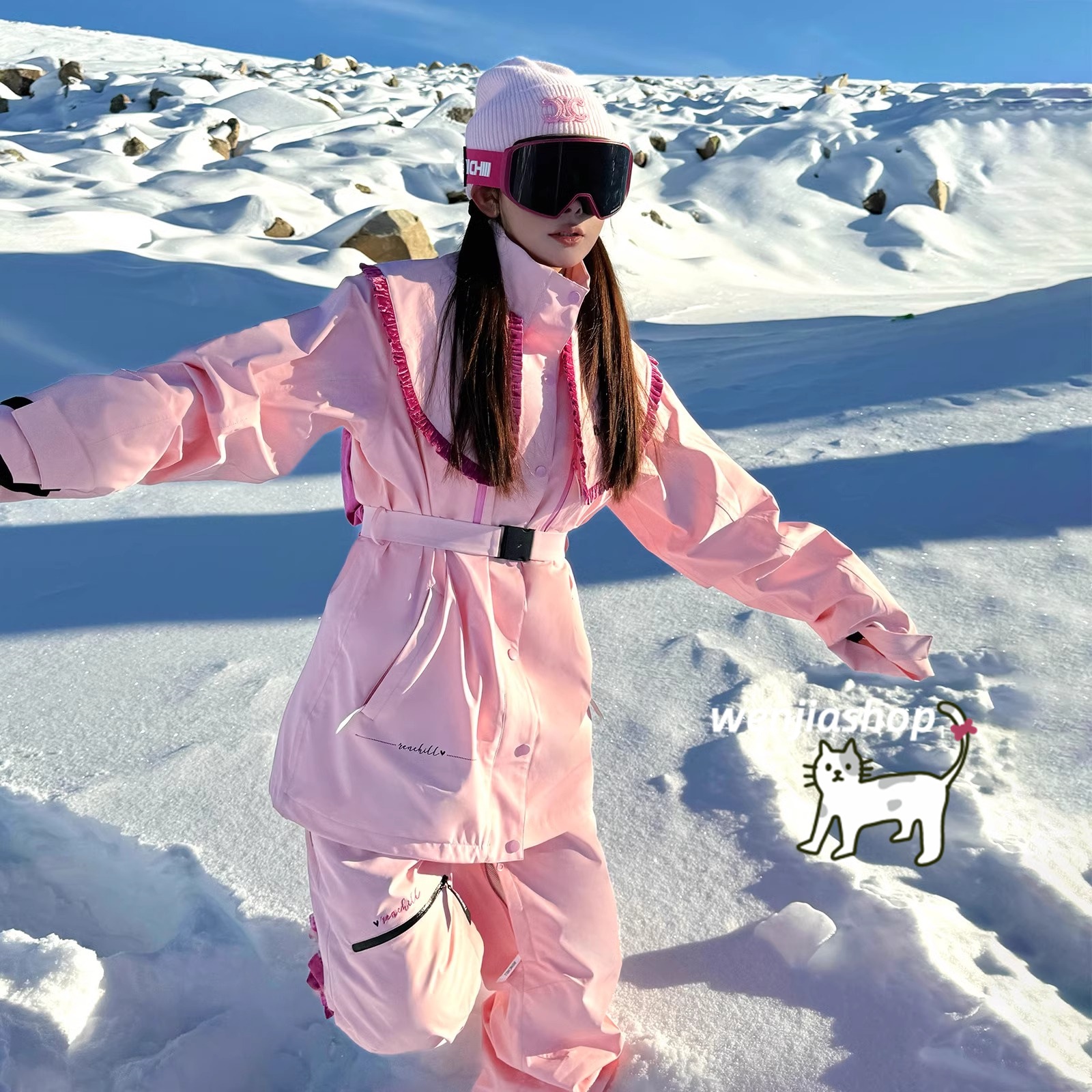 スノーボードウェア 2024 2025 上下セット メンズ レディース ピンク アウター ジャケット パンツズボン ウィンターセットアップ 韓国風 防水防寒着 スノーウェア スキーウェア スノボウェア