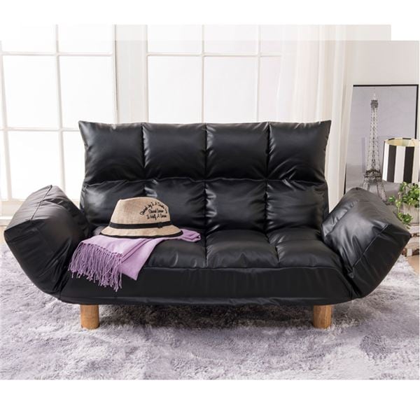 コンパクト脚付ふかふかカウチソファ LIRAKU ブラックレザー調 15,901円