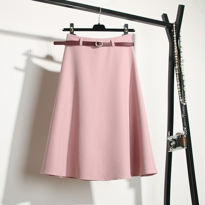 スカート フレアスカート 膝下 Aライン ベルト ポリエステル かわいい 可愛い きれいめ シンプル 上品 おしゃれ お洒落 可愛い 女子 こなれ感 ラブリー キュート ガーリー