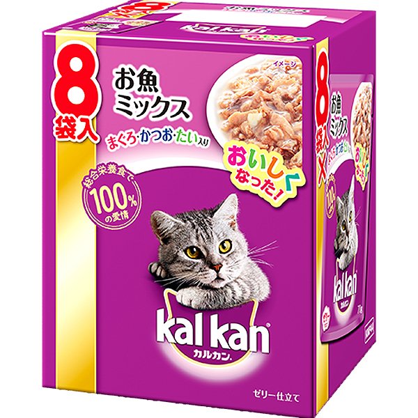 （まとめ買い）マース カルカン パウチ 1歳から ゼリー仕立て お魚ミックス まぐろ/かつお/たい入り 70g 8袋パック [x5] 4,655円