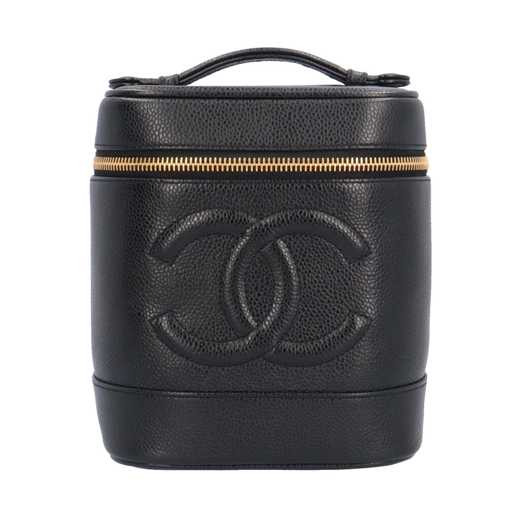 シャネル 縦型バニティ ココマーク ハンドバッグ キャビアスキン A01998 ブラック CHANEL 中古