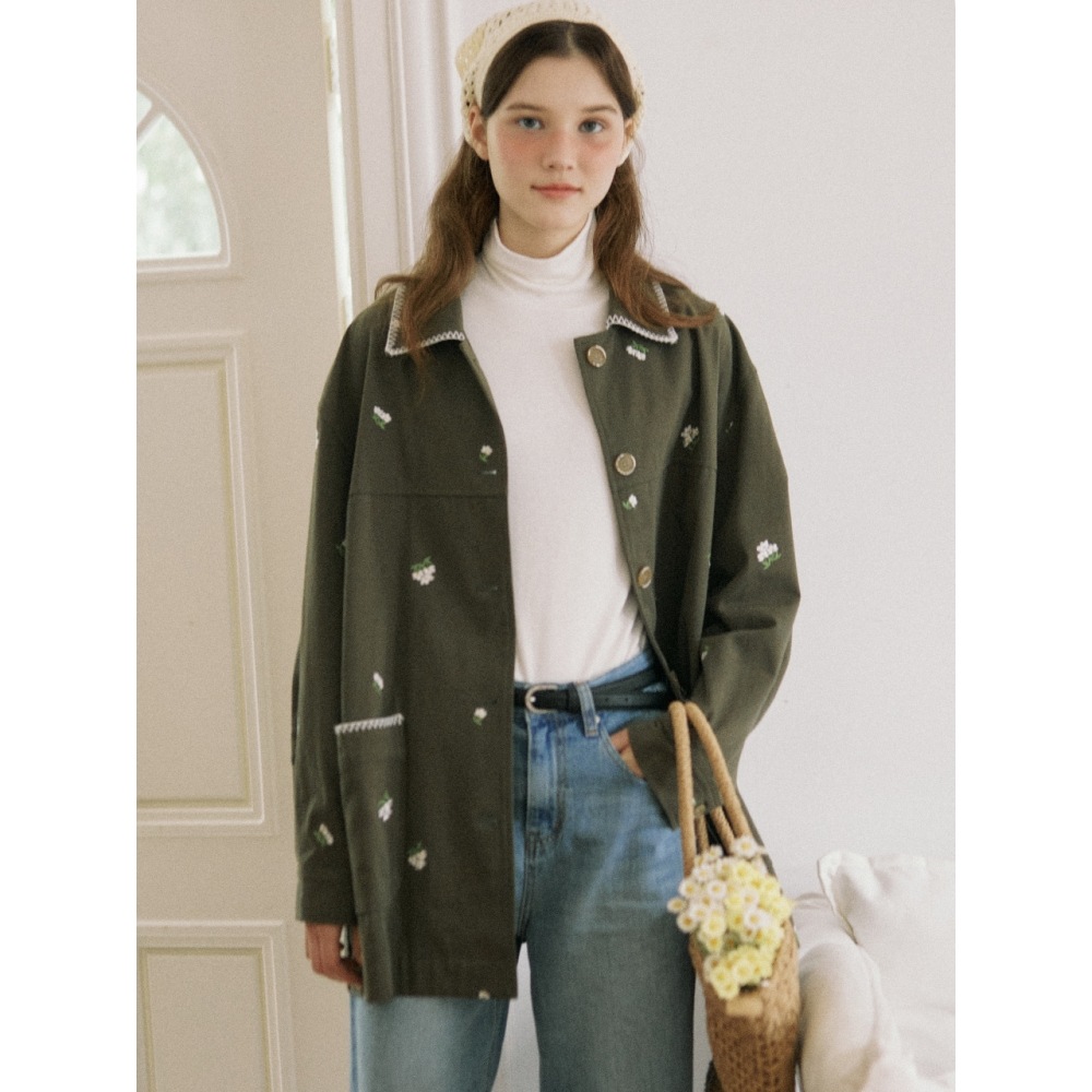 ourhope マーガレットエンブロイダリーコットンジャケットグリーン