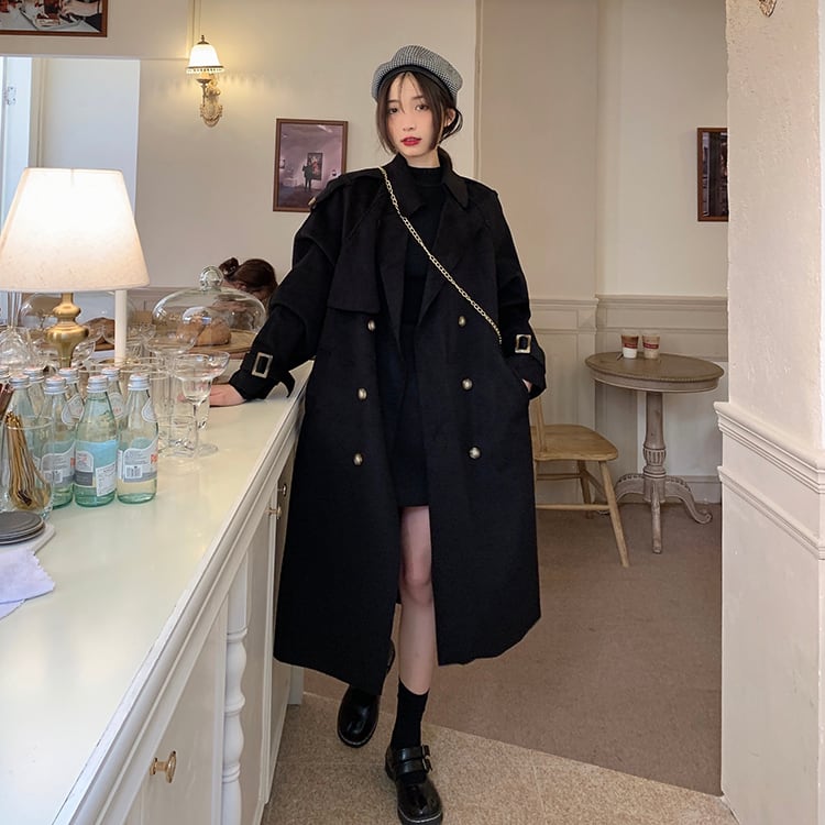 アウター コート ロング丈 ボタン 襟付き 長袖 ウエストベルト ウエストリボン シンプル