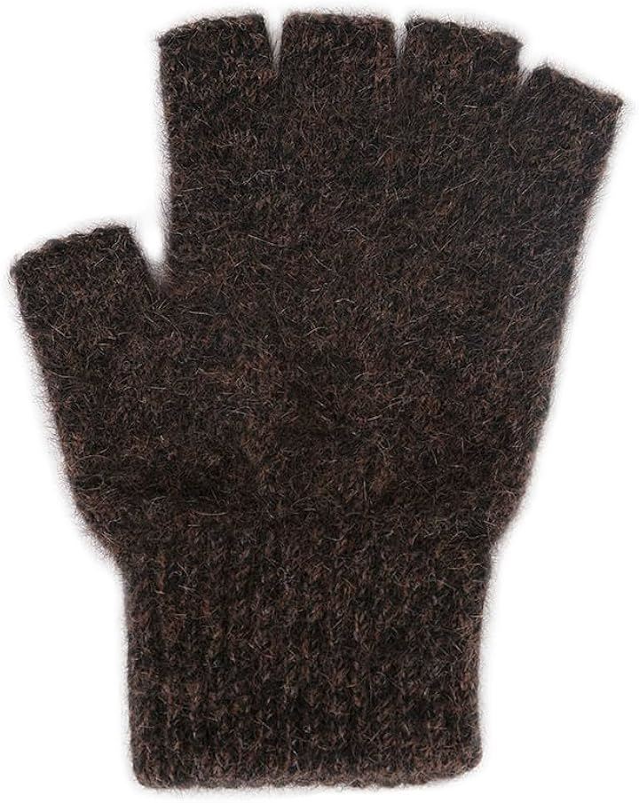 ポッサムメリノ 手袋 オープンフィンガーグローブ 防寒 防風 保温グローブ スマホ対応 男女兼用 暖かい ふわふわ ウール手袋(ブラウン, L)