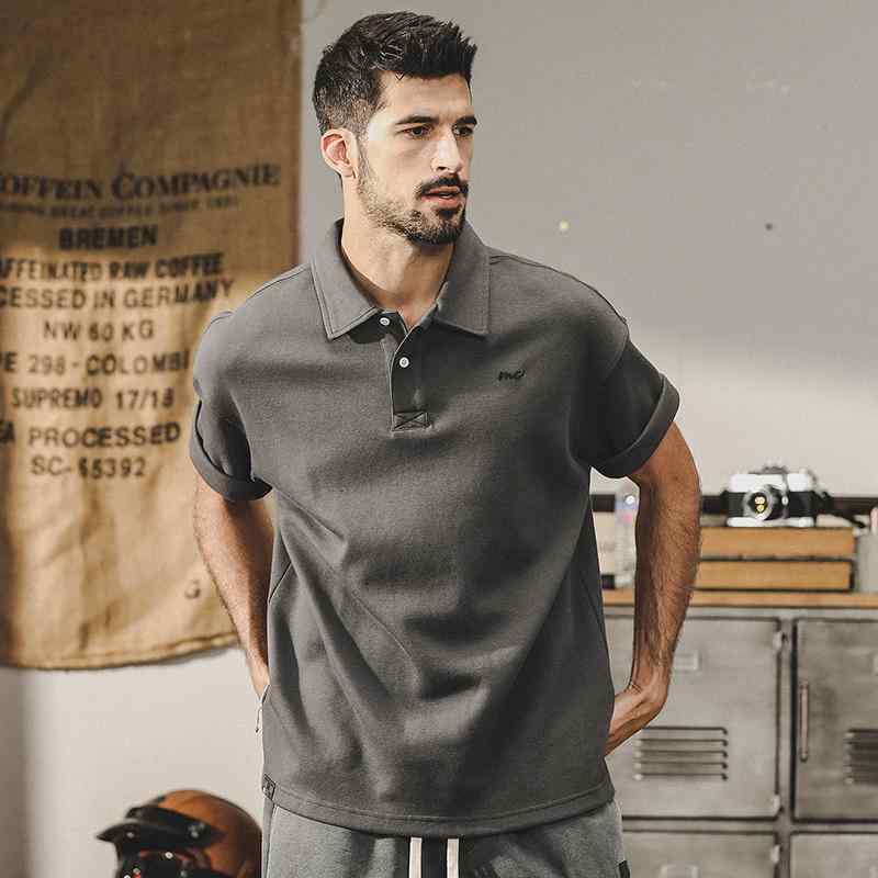 Tシャツ 半袖 メンズ 夏 ポロシャツ アメカジ トップス 刺繍 ベーシック ブラック ホワイト ダーク グレー 男性 黒 白