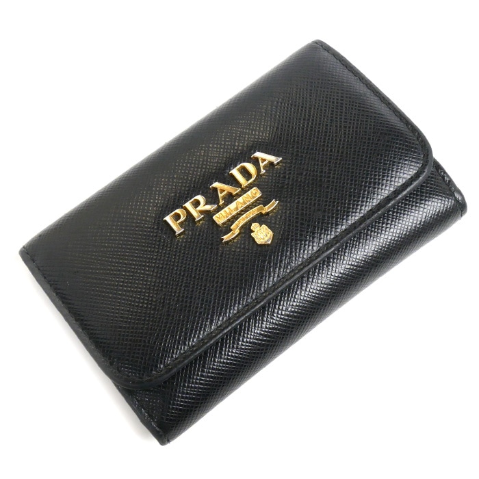 PRADA プラダ サフィアーノマルチカラー キーケース ブラック マルチカラー 1PG004 ZLP F061H レディース 中古
