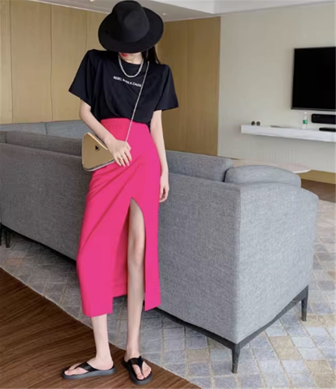 スカート ロングスカート タイトスカート ミモレ丈 細身 ハイウエスト スリット 大人可愛い きれいめ シンプル お洒落 大人女子 こなれ感 セクシー 存在感 無地 春 夏 10代 20代
