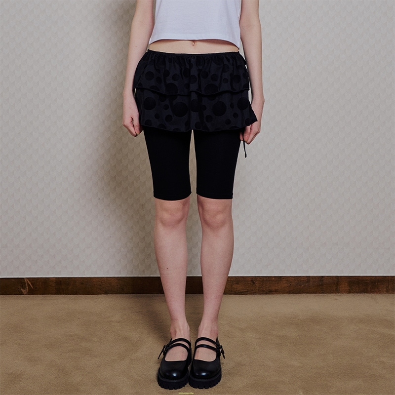 BLACK DOTTED LAYERED WRAP SHORT SKIRT