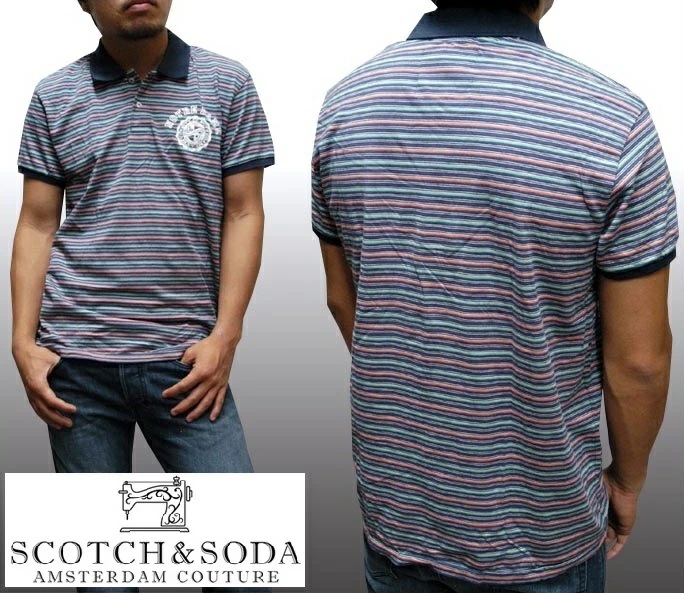 セール スコッチ&ソーダ scotch&soda スコッチアンドソーダ メンズ 半袖 コットン ボーダー ポロシャツ NOTREDAME パープル インポート カジュアル ブランド サーフ セレブ