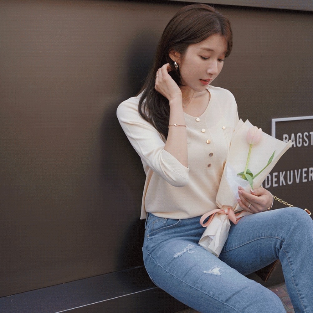 クリック＆ファニーザクールボタンビスコースニット