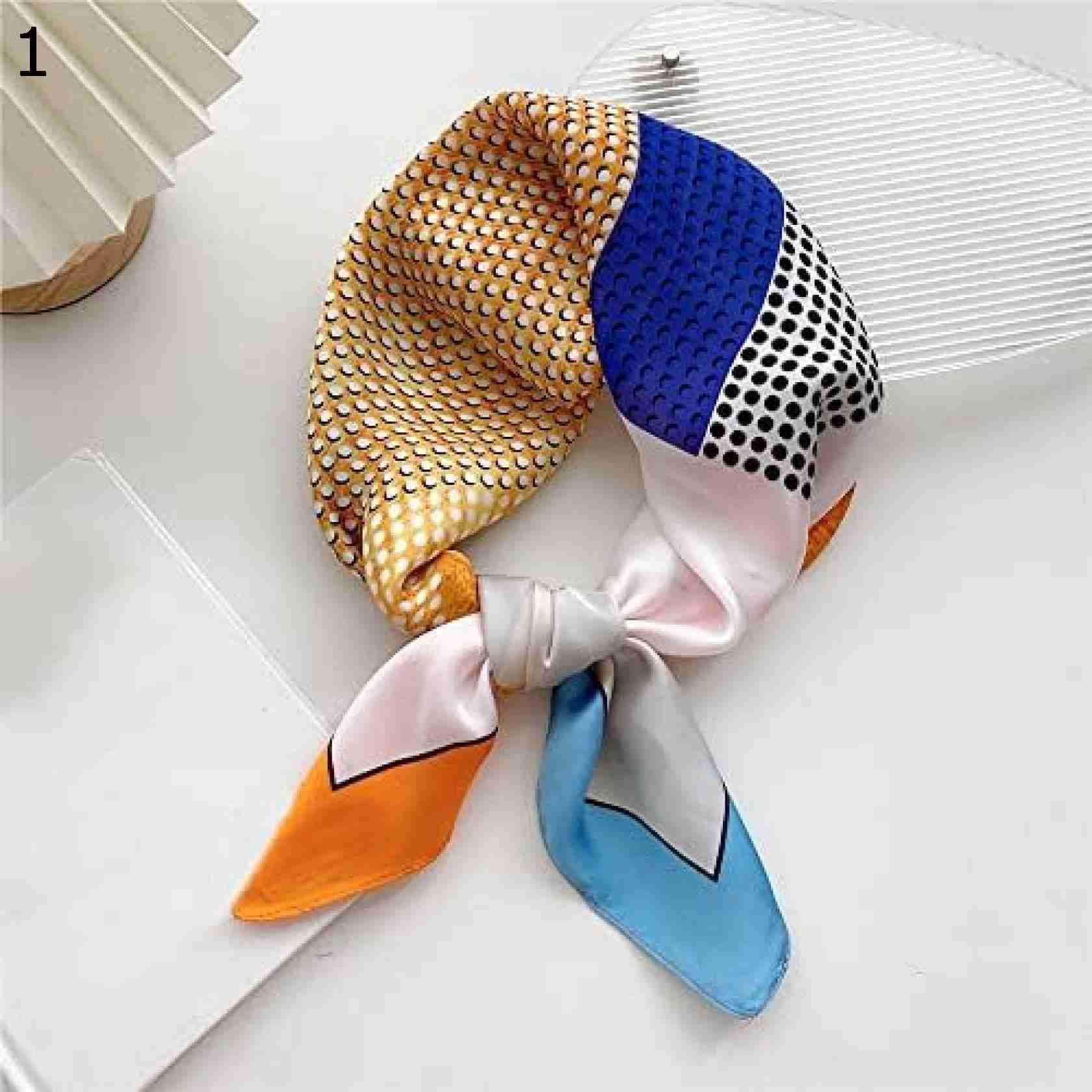 【20%OFFクーポン～】パッチワーク デザイン スクエア スカーフ70×70cm 女性 ヘアバンド リスト ヘッドカチ 女性 サテン ショール ラップ ヒジャブ Blue : Size 70x