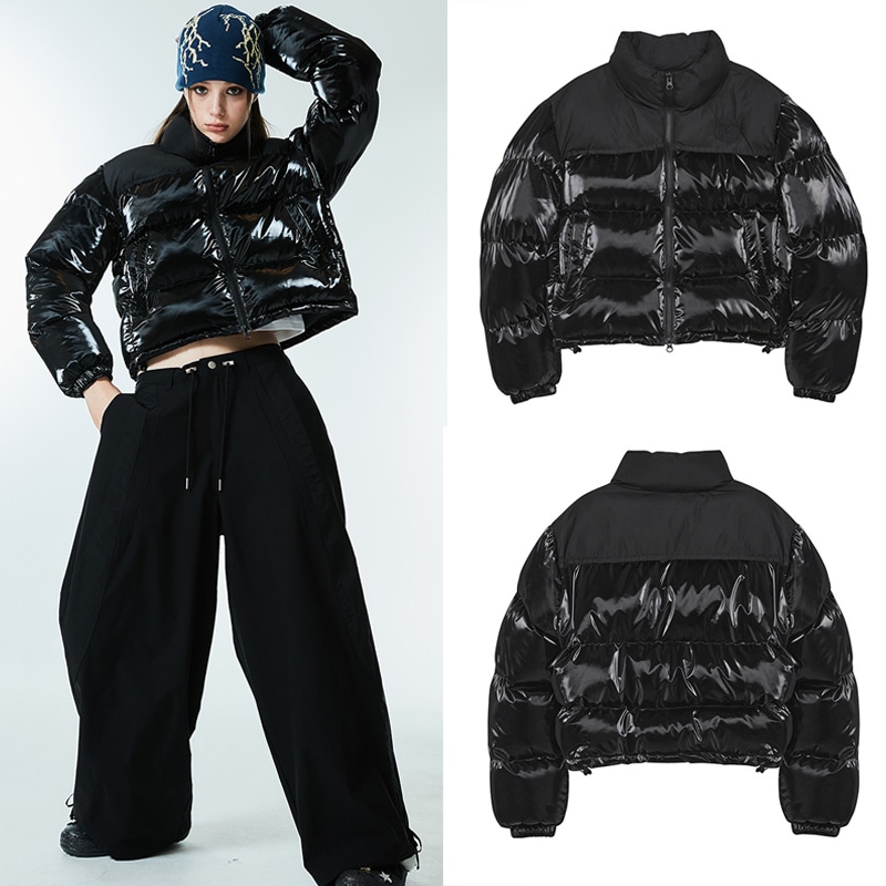 AM GLOSSY SHORT PUFFER JACKET(BLACK)