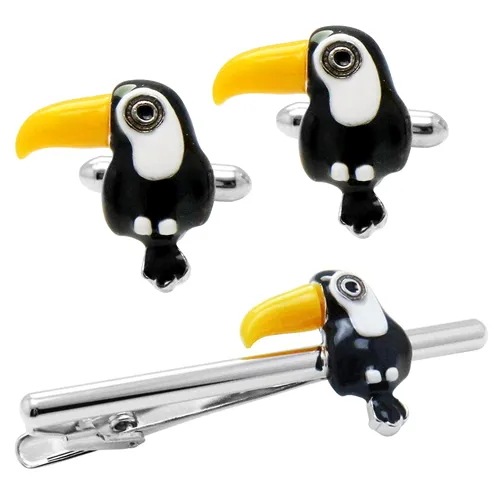SWANK カフス ネクタイピン セット オオハシ 鳥 カフスボタン カフリンクス タイバー タイクリップ