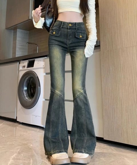 デニムパンツ セミフレア ジーパン ヴィンテージパンツ ロングパンツ ストレッチパンツ大きいサイズ レディース 秋冬 下着 ボトムス ストレート スキニー ショーツ pants 5,515円