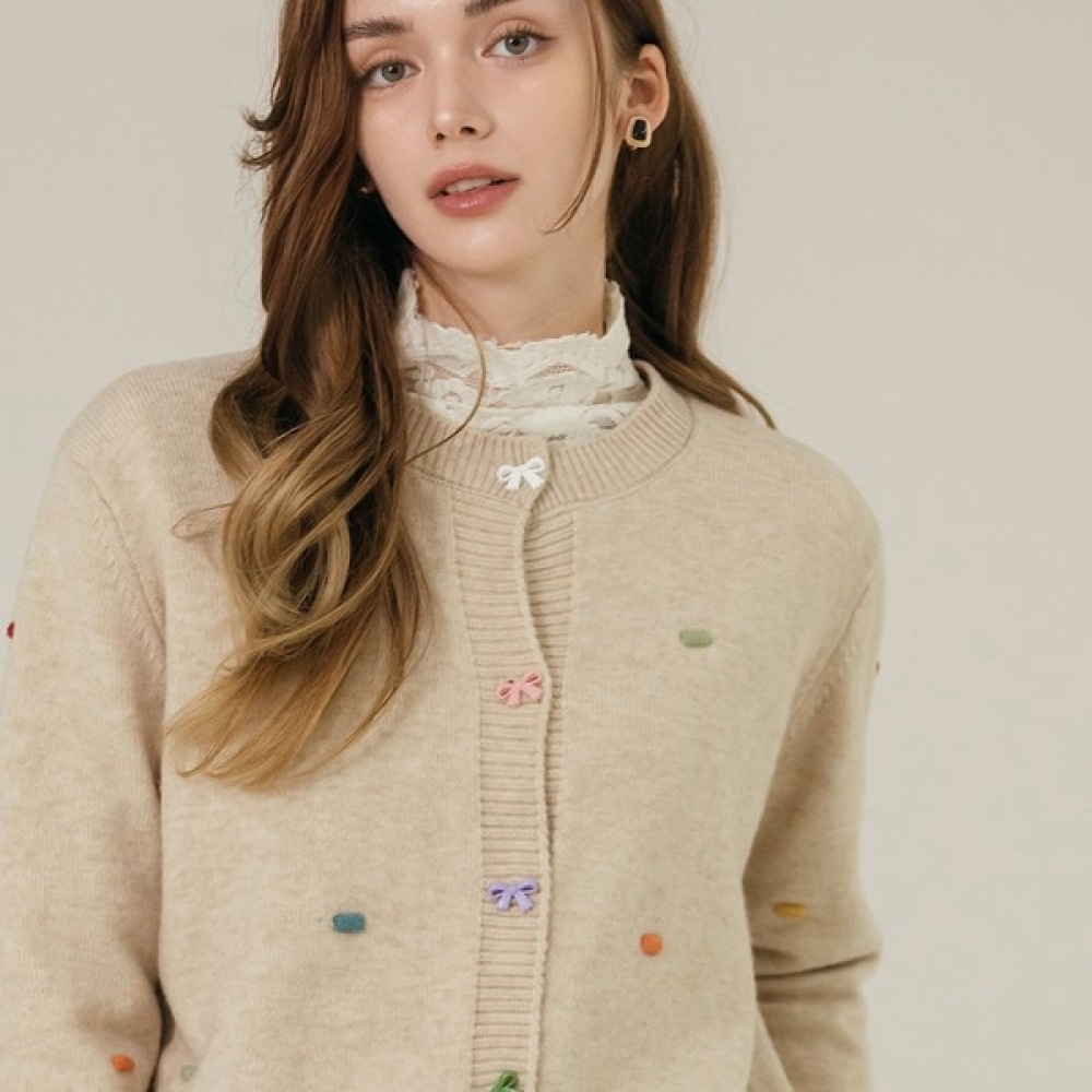 (マックスカルティッジオ) リボンボタンカラードットニットカーディガン