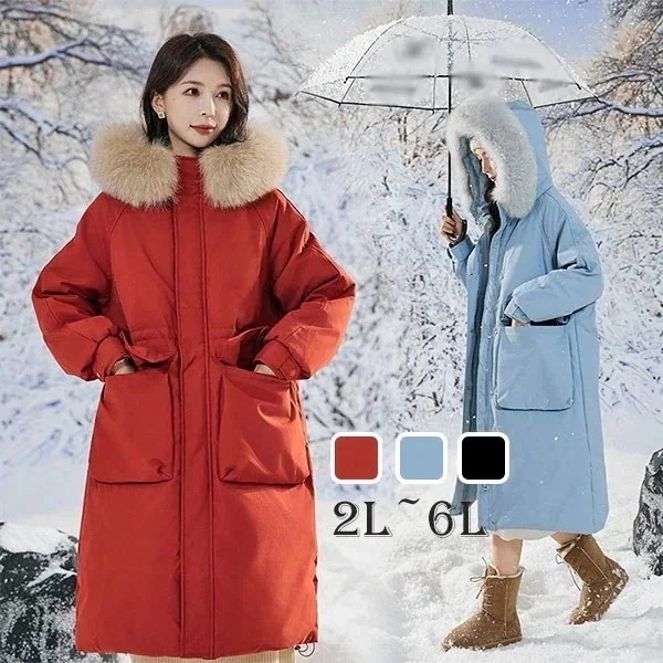 【2L~6L】ダウンコート 90％ダウン レディース ロングコート フード付き アウター 冬 大きいサイズ おしゃれ シンプル 冬服 防寒 防寒着 柔らかい 暖かい あったか 赤 黒 ブルー