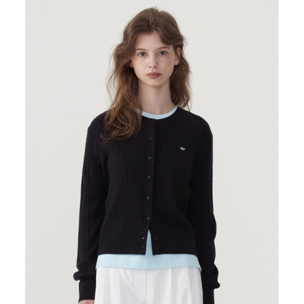 COVERNAT 女性女性クローバーハートケーブルカーディガンブラック