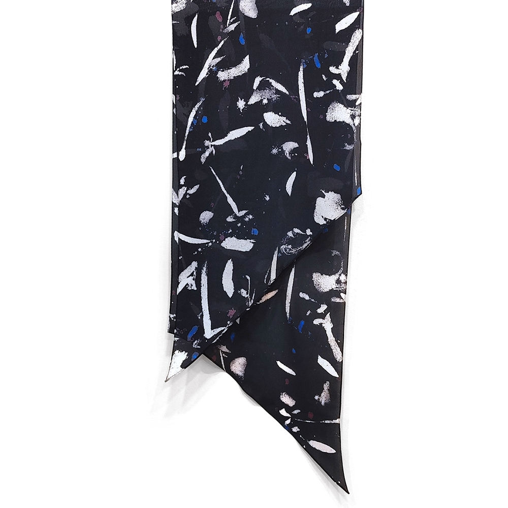 韓国 水墨画 シルクスカーフ Black Long-edge 40x190cm