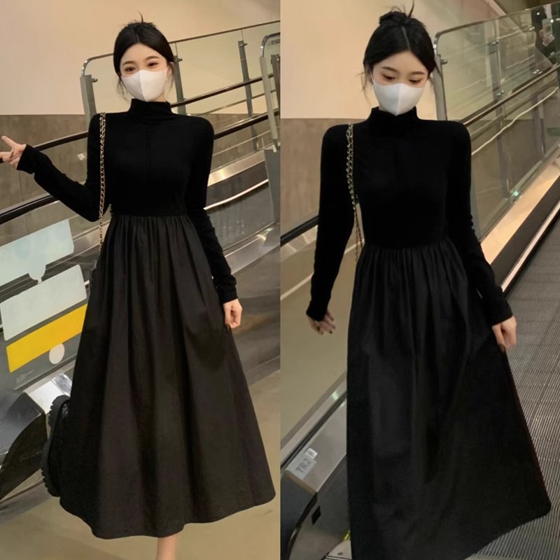 春先のヘボン風女性用黒ドレスとフレンチ風高級プチロングスカートW66