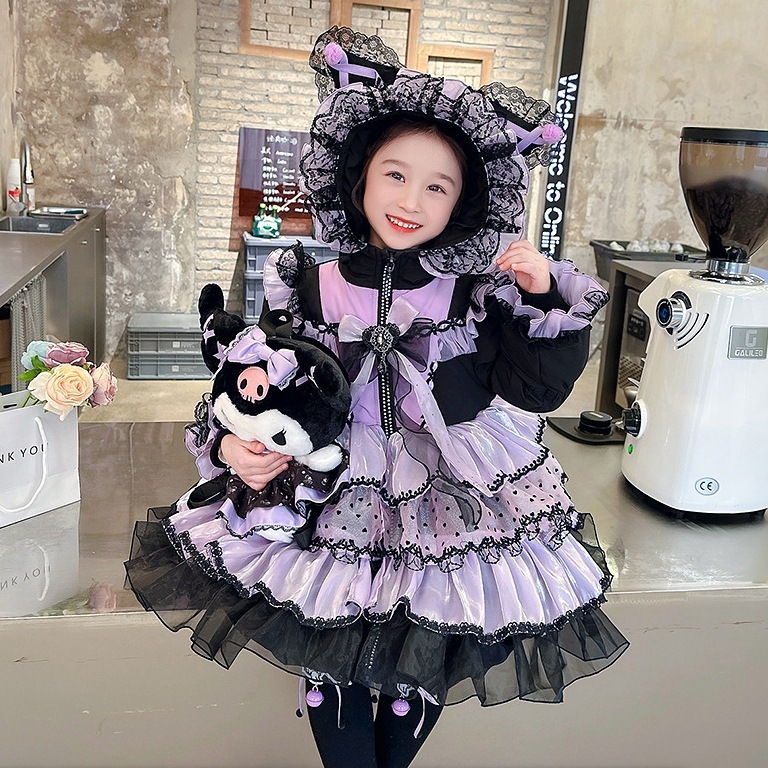 女の子ロリータクロミダウン冬服新作キッズカートゥーン保温ロングプリンセス風コットンコート