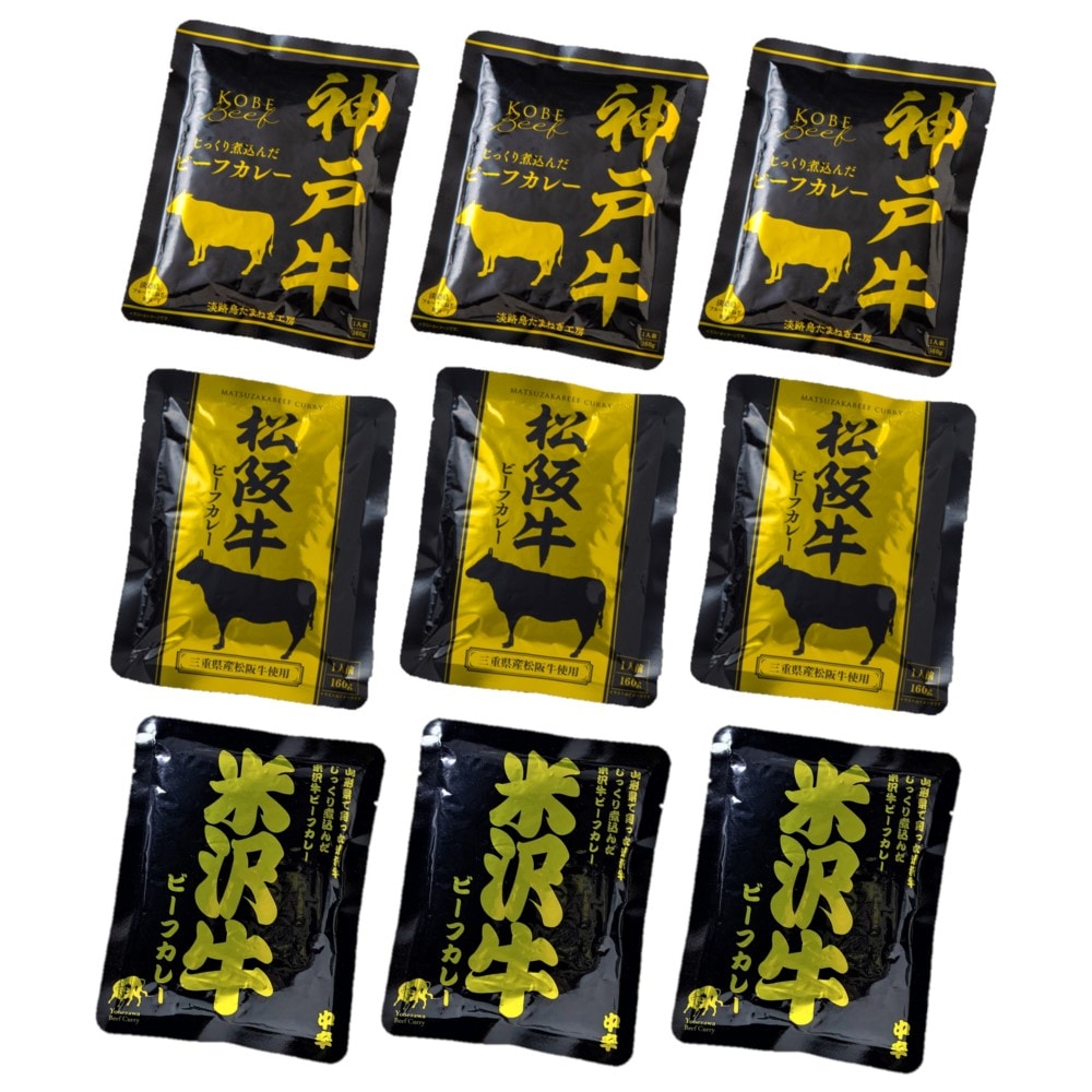 （グルメギフト）日本三大和牛ビーフカレー 9食
