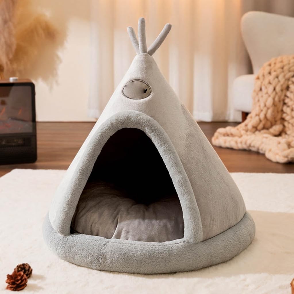 ペットベッド テント型 ペットハウス 犬猫用 室内用 オールシーズン ふわふわ クッション付き 犬小屋 クッション 猫 テント スタイル２ おしゃれ 洗える 折りたたみ可 寝床 45*45cm 冷暖房 5,081円