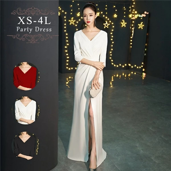 お买い得 Vネック ファスナータイプ！ワンピース 結婚式 お呼ばれ パーティードレス 結婚式 longdress ロングドレス ウェディングドレス 二次会 花嫁 ブライズメイド お呼ばれ ワンピース