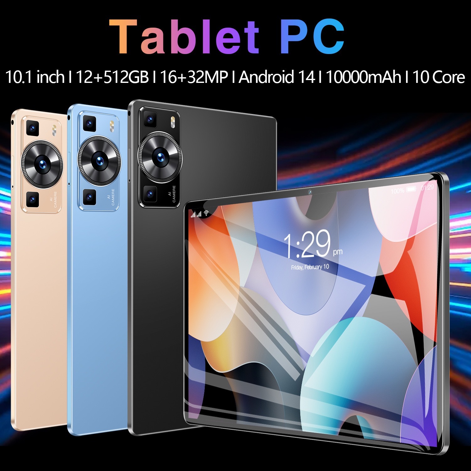 新品 タブレット PC Android14 本体 10.1インチ 12GB+256GB 軽量 10000mAh Bluetooth Wi-Fi GPS 電話 在宅勤務 プレゼント