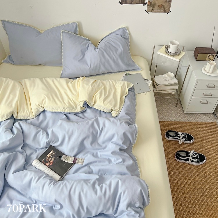 リバーシブル 無地 ステッチ 布団カバーセット 全2種 ベッドカバー ベッドシーツ セット ベッドリネン おしゃれ 韓国インテリア 韓国雑貨 韓国っぽ インテリア雑貨