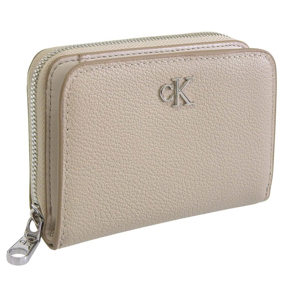 カルバンクライン 財布 レディース 二つ折り財布 アウトレット レザー ベージュ MINIMAL MONOGRM LTHR MED FLAP ZIP AROUND 4F1064G-230 CALVIN