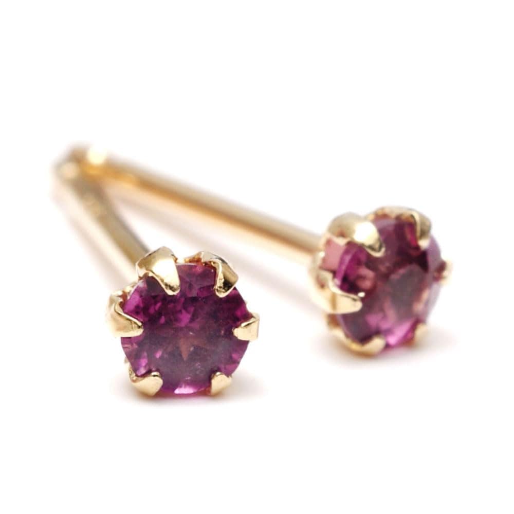 [A.UN jewelry] セカンドピアス18金 ロードライトガーネット3mm つけっぱなし 金属アレルギー 鑑別済 1月 誕生石 レディース【K18YG シリコンキャッチ付き】