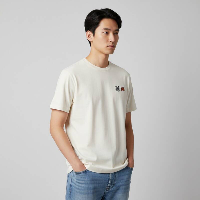 25FW メゾンキツネ OM011CFKJ0118 P702 ダブルボールド フォックスヘッド コンフォート Tシャツ ラテ