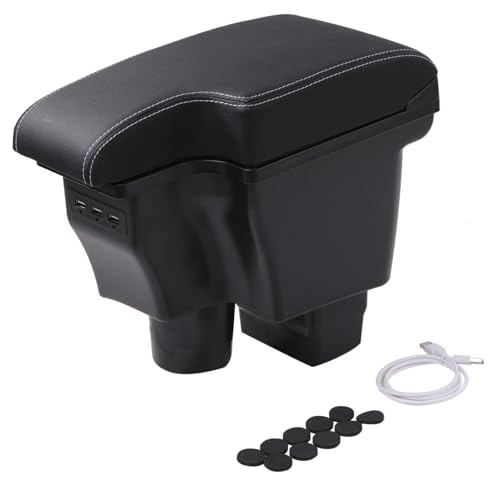 マツダ 用 アームレスト コンソールボックス USBポート 付 ホワイトステッチ mazda CX-3 DK5 デミオ DJ3 DJ5 対応 多機能 小物入れ 収納 BOX 肘掛け