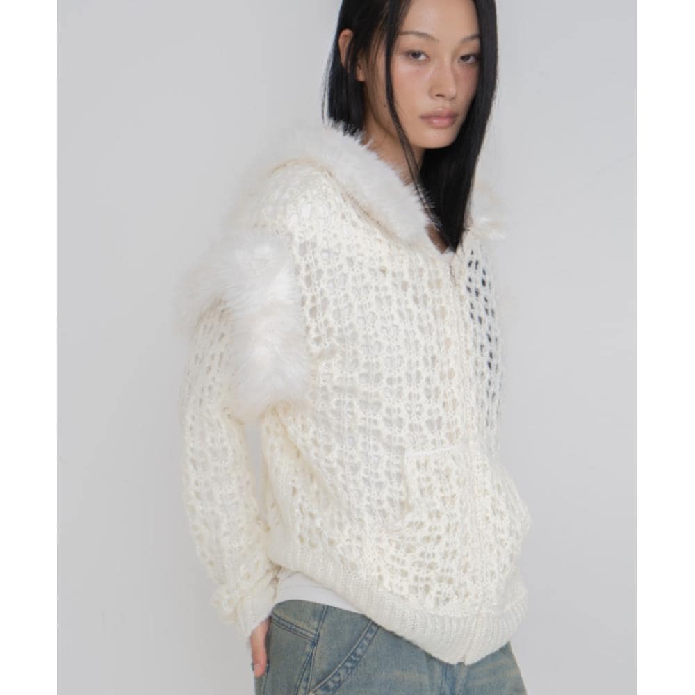 2000Archives SNOWY FUR CARDIGAN IVORY 2A24HWKN02IVOS