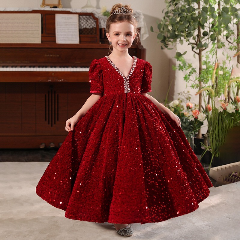 【2枚購入で 3oo円OFF】女の子の子供のドレスの蓬蓬のスカートのショーの赤い出演服の誕生日の司会者のピアノの王女のスカート 4,702円