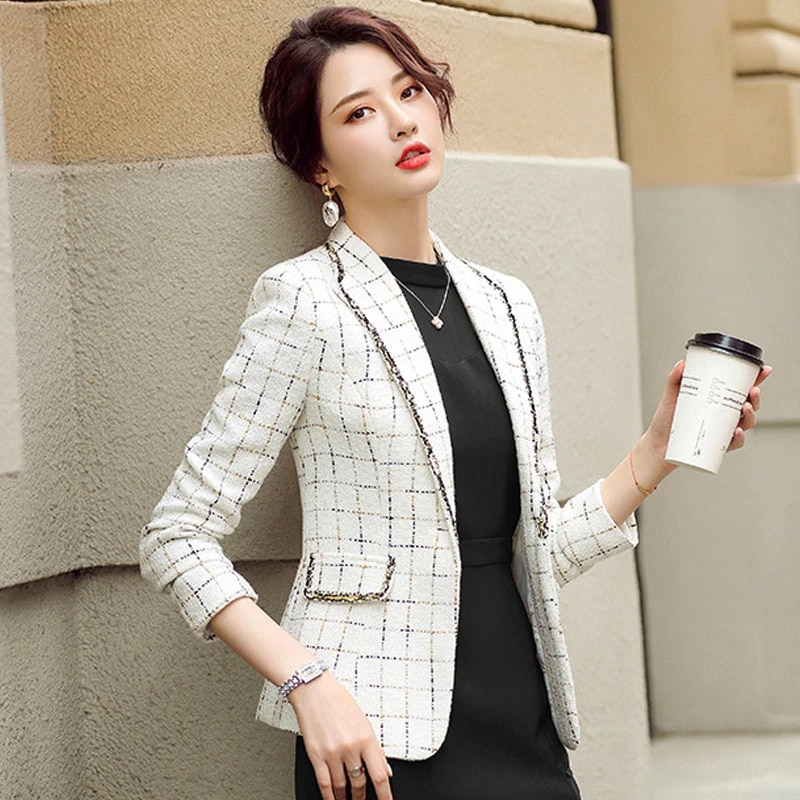 テーラードジャケット レディース スーツジャケット チェック柄 ブレザーコート 春コート 細身アウター 秋服 上品 通勤 オフィス