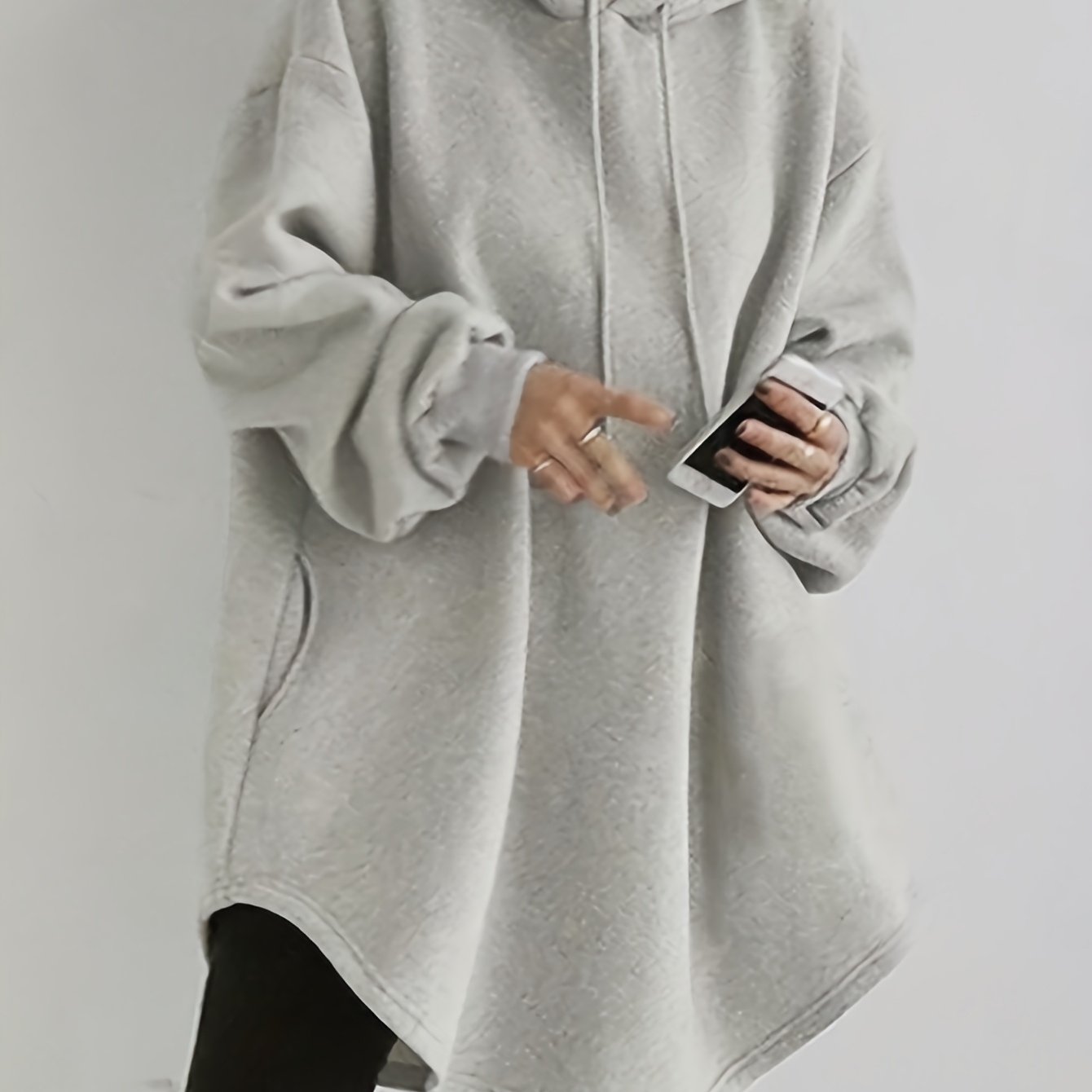 レディース ソフトフリース裏地 フーデッドスウェットシャツ - コージー ロングベルスリーブ プルオーバー ドロストラッキングドロップショルダー 長めカジュアル ラウンジウェア 秋冬用 洗濯機対応 耐