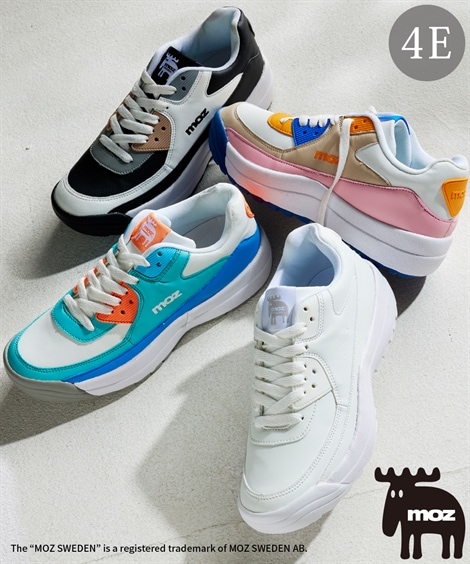 フラット ゆったり幅広 moz モズ 防滑デザインスニーカー ワイズ４Ｅ