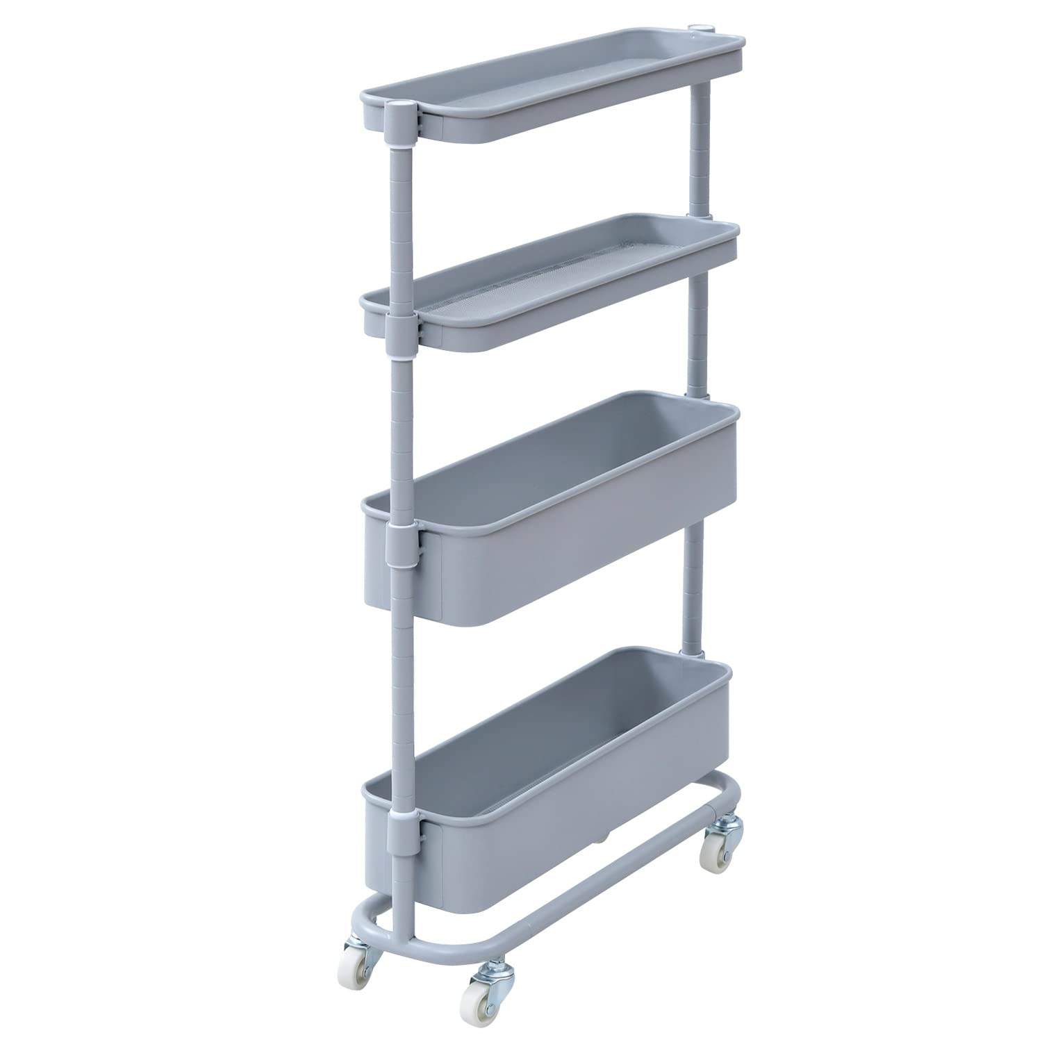 山善(YAMAZEN) 隙間トローリー すき間トローリー ワゴン キャスター付き 高さ調節可能 全体耐荷重40kg 幅16×奥行49.5×高さ80cm キッチンワゴン 隙間収納 ラック 組立品 ライト